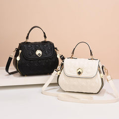 Argyle Embroidery Handbags Flower Lock Crossbody Top Handle Flap Purses