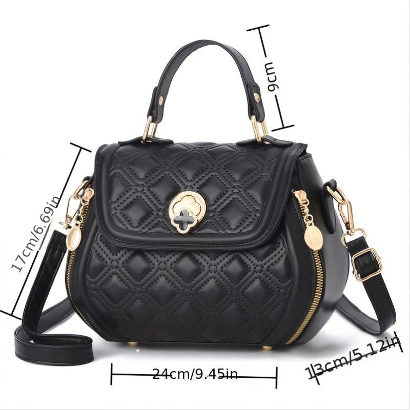 Argyle Embroidery Handbags Flower Lock Crossbody Top Handle Flap Purses