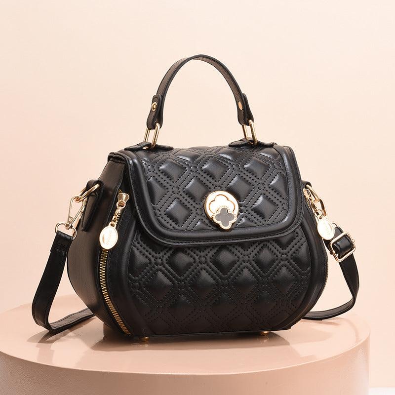 Argyle Embroidery Handbags Flower Lock Crossbody Top Handle Flap Purses