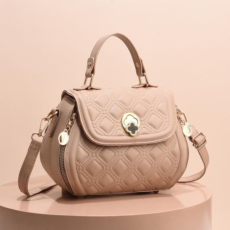 Argyle Embroidery Handbags Flower Lock Crossbody Top Handle Flap Purses