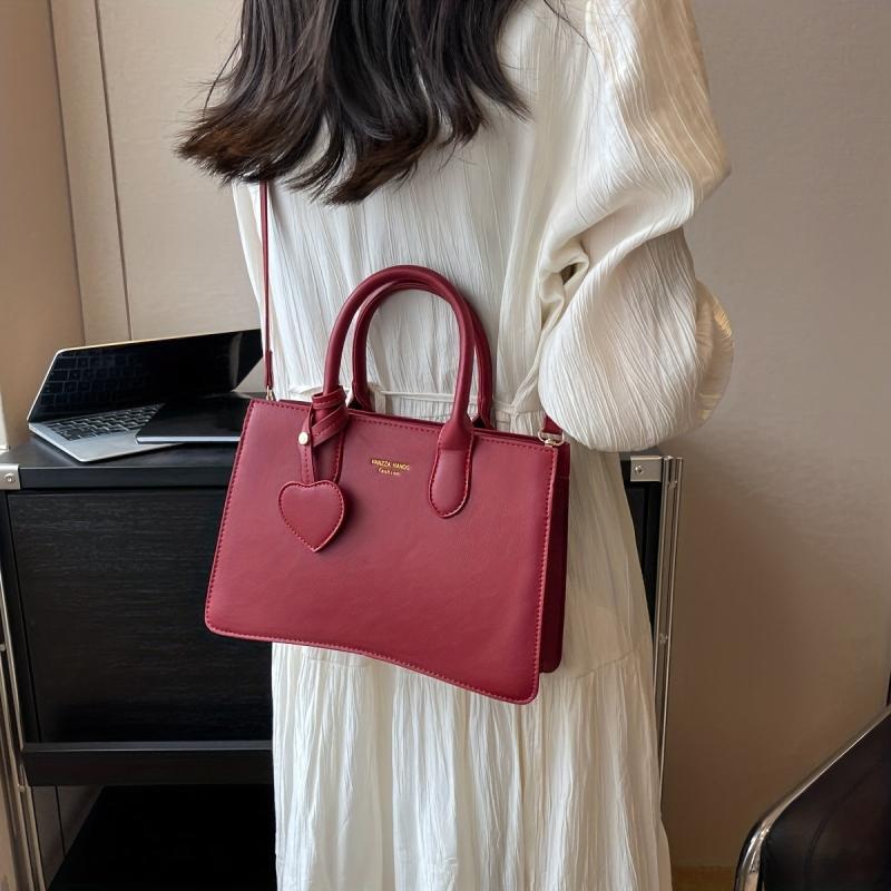 Heart Pendant Crossbody Bag PU Leather Shoulder Bag