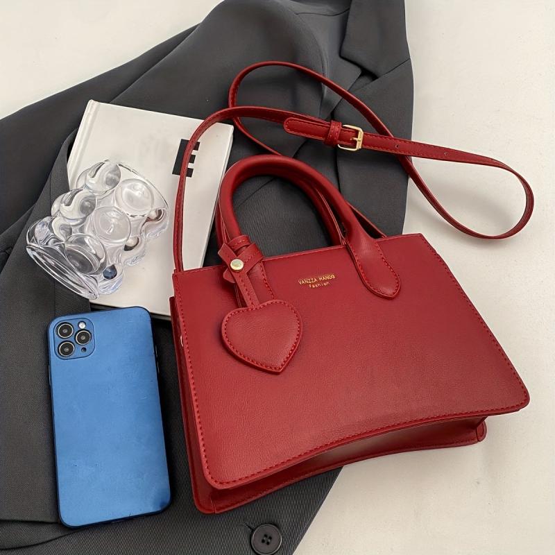 Heart Pendant Crossbody Bag PU Leather Shoulder Bag