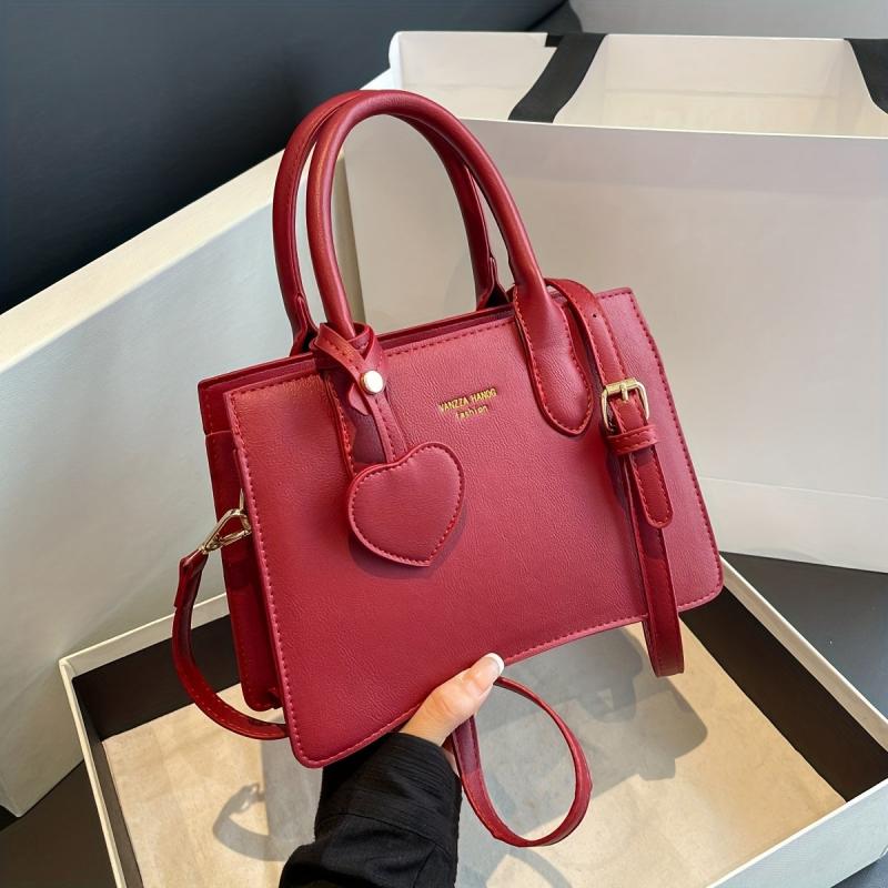 Heart Pendant Crossbody Bag PU Leather Shoulder Bag