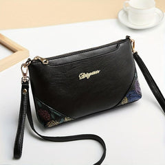 Vintage Flower Embossed Shoulder Bag Classic Zipper Purse