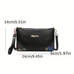 Vintage Flower Embossed Shoulder Bag Classic Zipper Purse