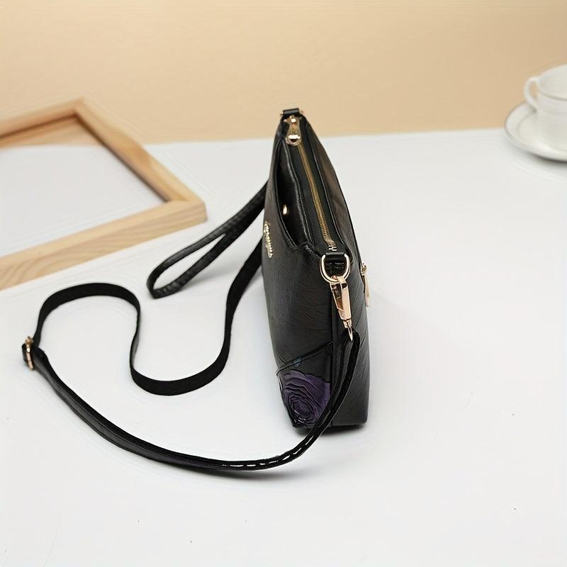 Vintage Flower Embossed Shoulder Bag Classic Zipper Purse