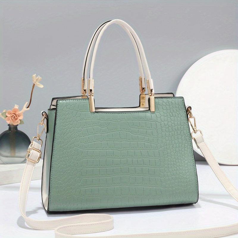 Vintage Croc Embossed Shoulder Bag Top Handle Satchel Purse Handbag Tote