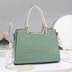 Vintage Croc Embossed Shoulder Bag Top Handle Satchel Purse Handbag Tote