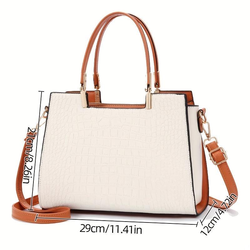 Vintage Croc Embossed Shoulder Bag Top Handle Satchel Purse Handbag Tote
