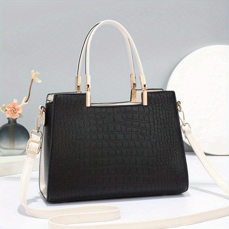 Vintage Croc Embossed Shoulder Bag Top Handle Satchel Purse Handbag Tote