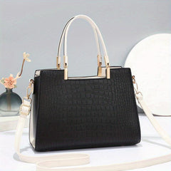 Vintage Croc Embossed Shoulder Bag Top Handle Satchel Purse Handbag Tote