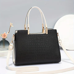 Vintage Croc Embossed Shoulder Bag Top Handle Satchel Purse Handbag Tote