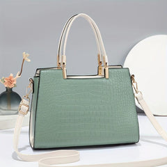 Vintage Croc Embossed Shoulder Bag Top Handle Satchel Purse Handbag Tote
