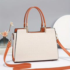 Vintage Croc Embossed Shoulder Bag Top Handle Satchel Purse Handbag Tote