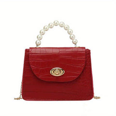 Crocodile Embossed Square Bag Turn Lock Satchel
