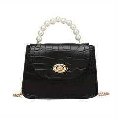Crocodile Embossed Square Bag Turn Lock Satchel