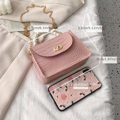 Crocodile Embossed Square Bag Turn Lock Satchel