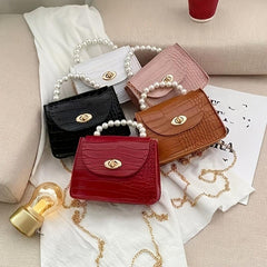 Crocodile Embossed Square Bag Turn Lock Satchel
