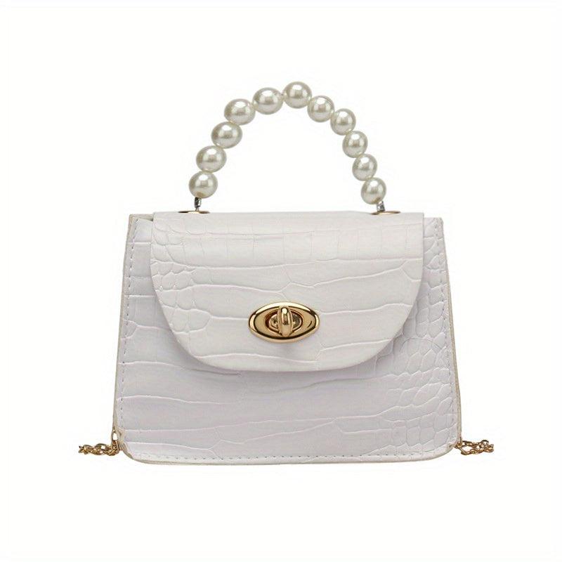 Crocodile Embossed Square Bag Turn Lock Satchel