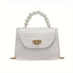 Crocodile Embossed Square Bag Turn Lock Satchel