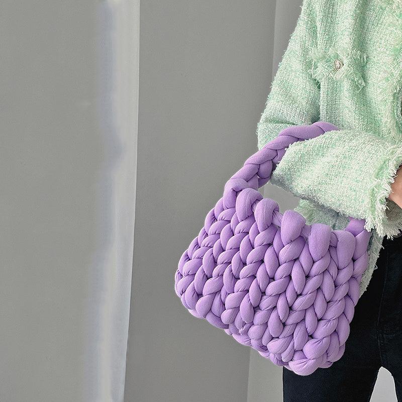 Thick Line Woven Handbag Crochet Bag Top Handle Purses For Women