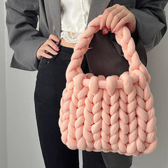 Thick Line Woven Handbag Crochet Bag Top Handle Purses For Women