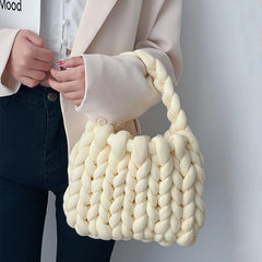 Thick Line Woven Handbag Crochet Bag Top Handle Purses For Women