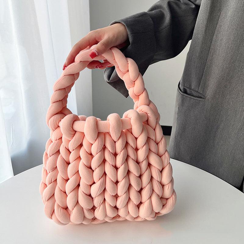 Thick Line Woven Handbag Crochet Bag Top Handle Purses For Women