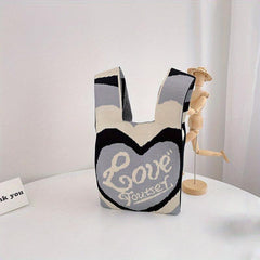 Love Pattern Colorblock Knitted Bag Lightweight Crochet Storage Bag