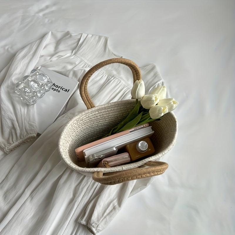 Versatile Straw Bucket Bag Handbag for Weekend Vacation