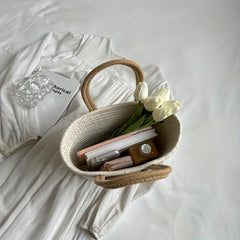 Versatile Straw Bucket Bag Handbag for Weekend Vacation