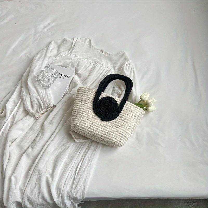 Versatile Straw Bucket Bag Handbag for Weekend Vacation