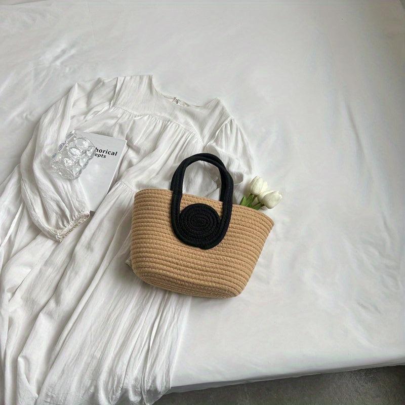 Versatile Straw Bucket Bag Handbag for Weekend Vacation