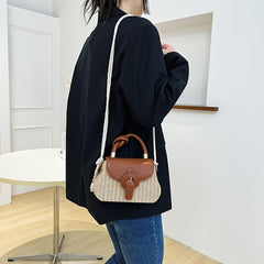 Mini Straw Handbag Braided Strap Crossbody Bag Knot Handle Flap Purse