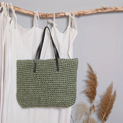 Large Capacity Straw Tote Bag Woven Handbag Travel Storage Bag