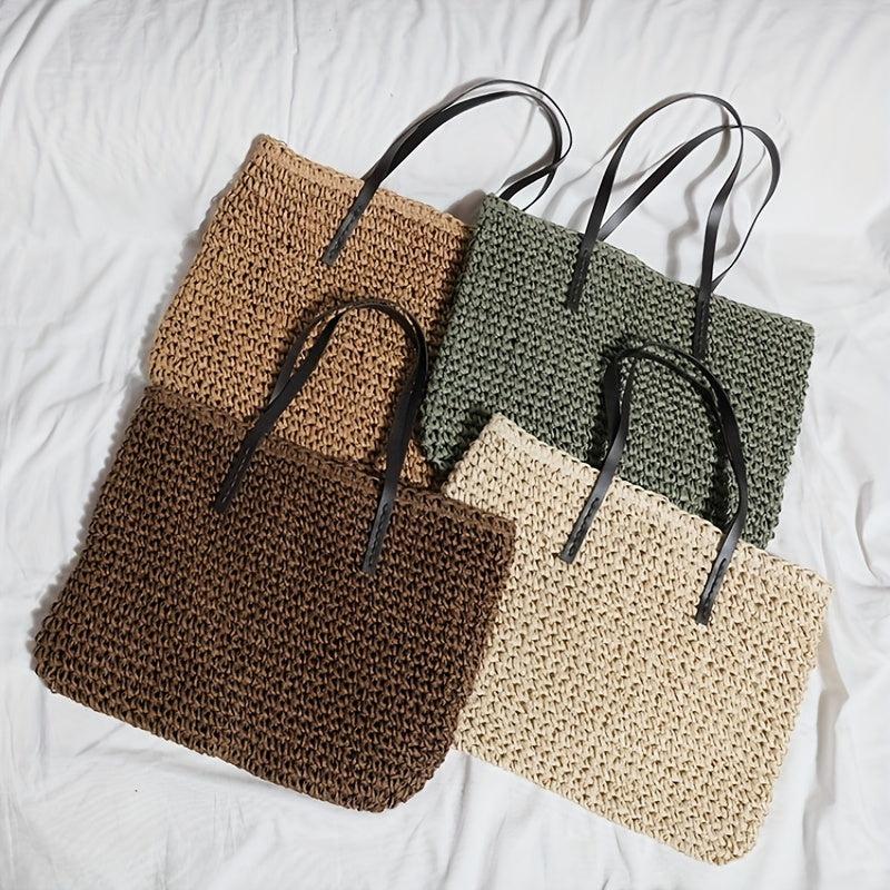 Large Capacity Straw Tote Bag Woven Handbag Travel Storage Bag
