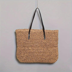Large Capacity Straw Tote Bag Woven Handbag Travel Storage Bag