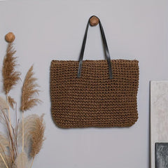 Large Capacity Straw Tote Bag Woven Handbag Travel Storage Bag