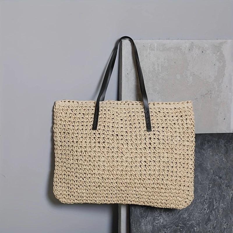 Large Capacity Straw Tote Bag Woven Handbag Travel Storage Bag