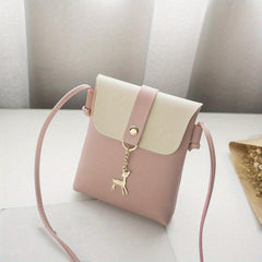 Square Shoulder Bag Metal Deer Decor Flap Phone Crossbody Bag
