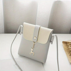 Square Shoulder Bag Metal Deer Decor Flap Phone Crossbody Bag