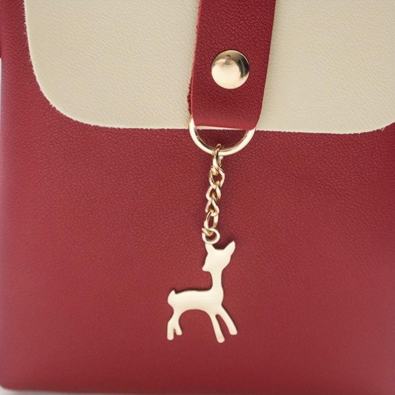 Square Shoulder Bag Metal Deer Decor Flap Phone Crossbody Bag