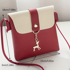 Square Shoulder Bag Metal Deer Decor Flap Phone Crossbody Bag