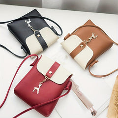 Square Shoulder Bag Metal Deer Decor Flap Phone Crossbody Bag