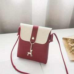 Square Shoulder Bag Metal Deer Decor Flap Phone Crossbody Bag