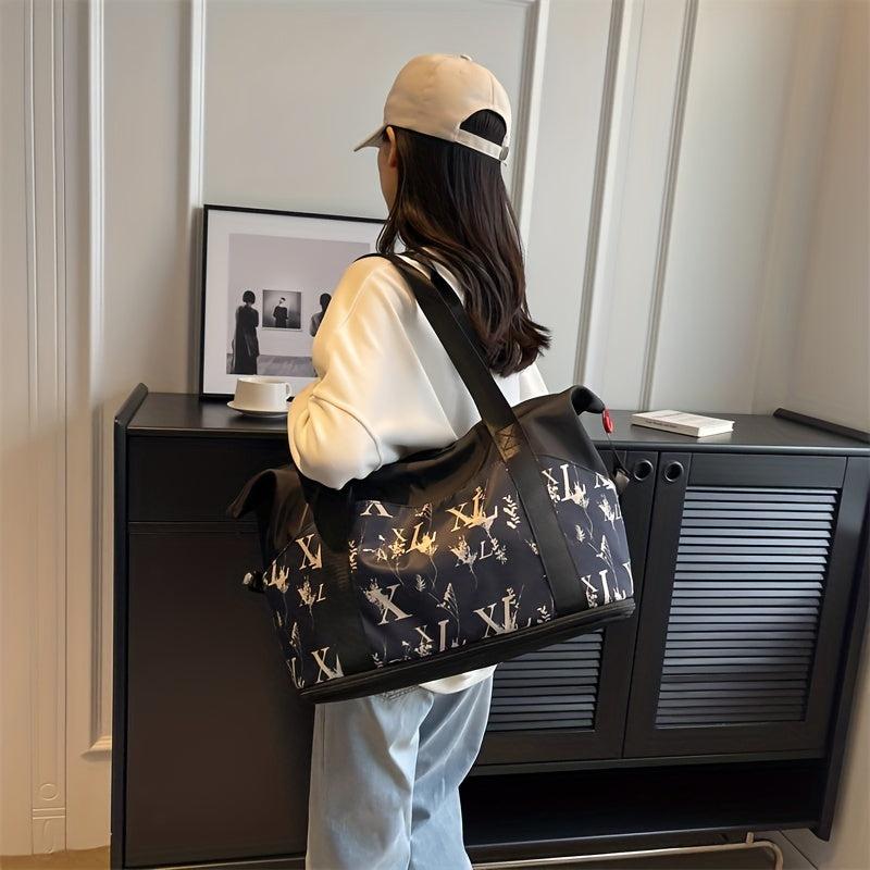 Stylish Letter Print Sports Shoulder Bag Large Capacity Zipper Sports Bag
