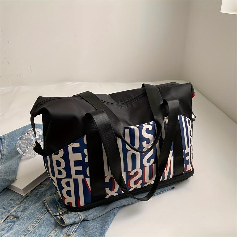 Stylish Letter Print Sports Shoulder Bag Large Capacity Zipper Sports Bag