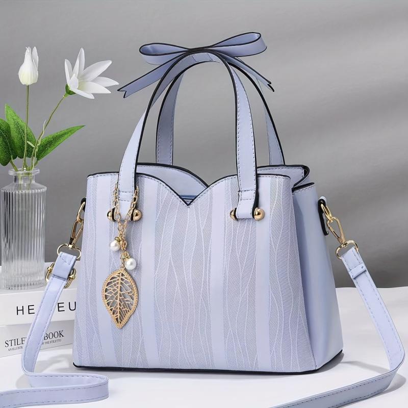 Stripes Handbags For Women PU Leather Crossbody Bag Top Handle Satchel Purse