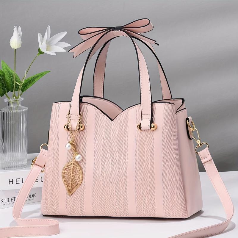 Stripes Handbags For Women PU Leather Crossbody Bag Top Handle Satchel Purse