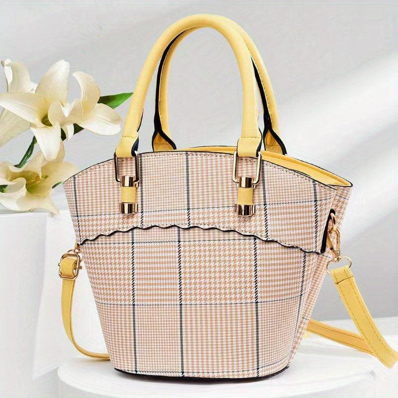 Plaid Pattern Handbags Bucket Crossbody Bag Women's Top Handle Purse